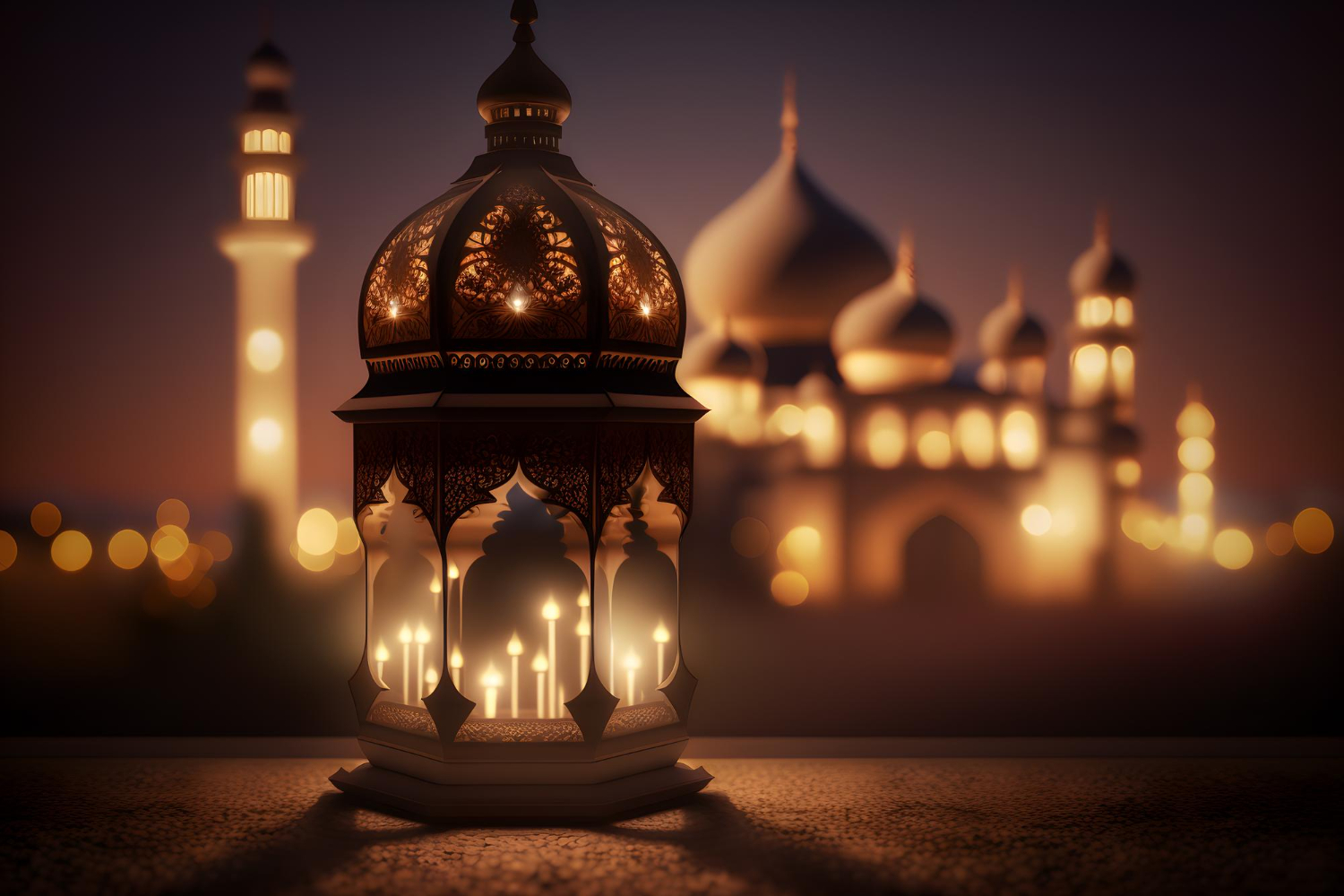 Lentera di depan masjid saat malam hari